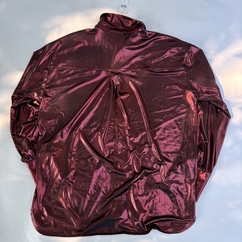 Anthropologie Metallic Burgundy Button Down Shirt Long Sleeve Shimmer Womens M - Picture 7 of 8